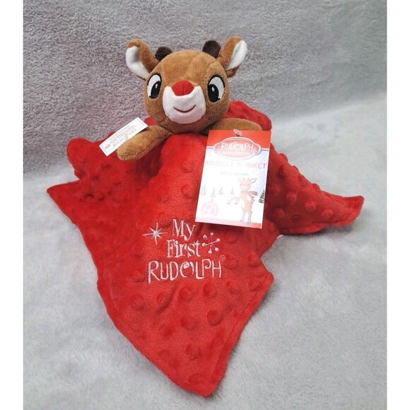My First Rudolph Reindeer Red Snuggle Blanket Rattle Lovey New! Christmas Gift - Picture 1 of 10